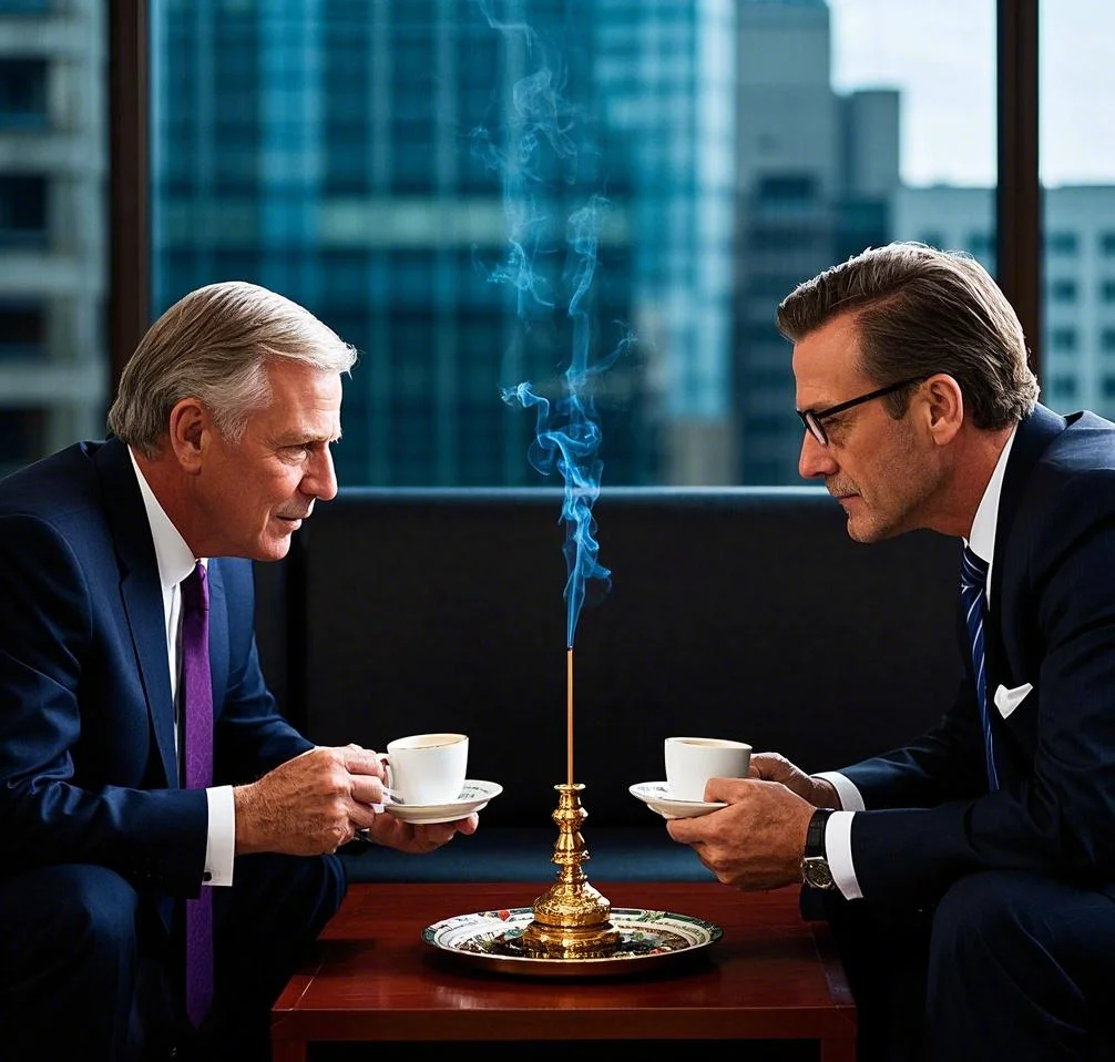 Enjoying the fragrance of the incense while meeting