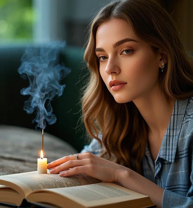 Enjoying the fragrance of the incense while reading