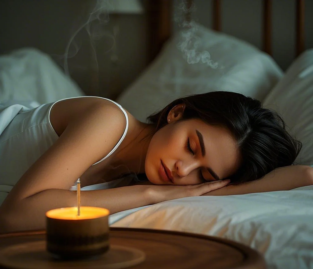 Enjoying the fragrance of the incense while sleeping