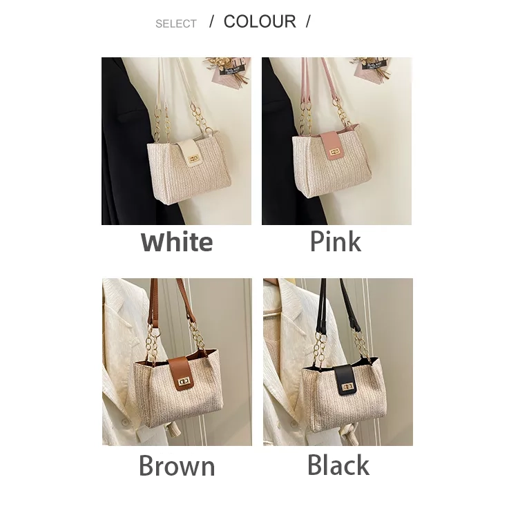 Popular Straw Woven Shoulder Bag with Buckle