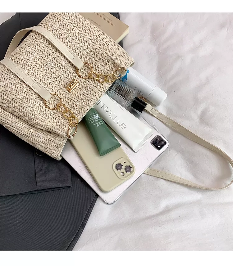 Popular Straw Woven Shoulder Bag with Buckle