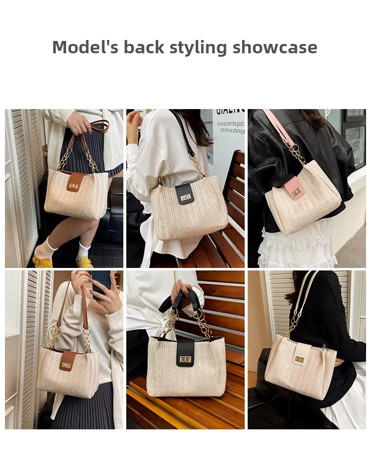 Popular Straw Woven Shoulder Bag with Buckle