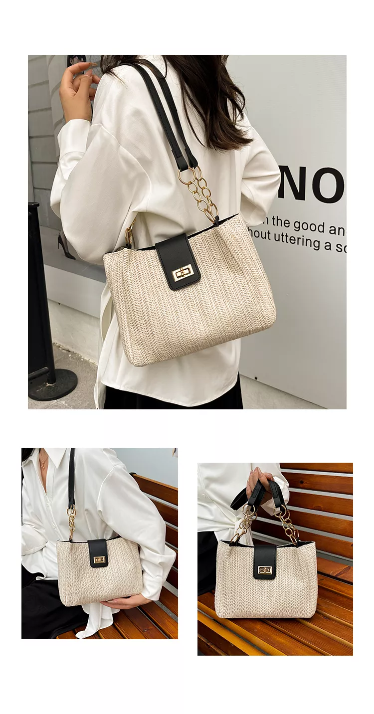 Popular Straw Woven Shoulder Bag with Buckle