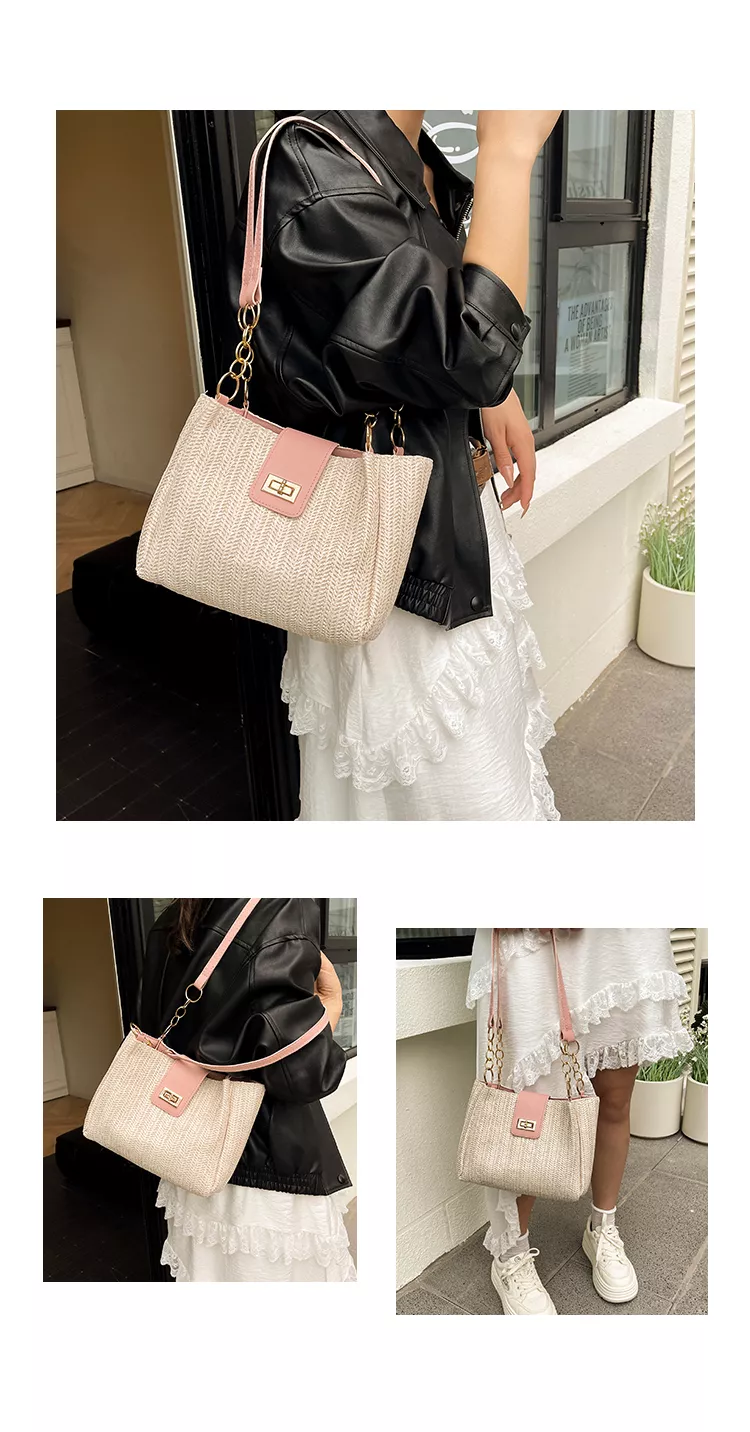 Popular Straw Woven Shoulder Bag with Buckle