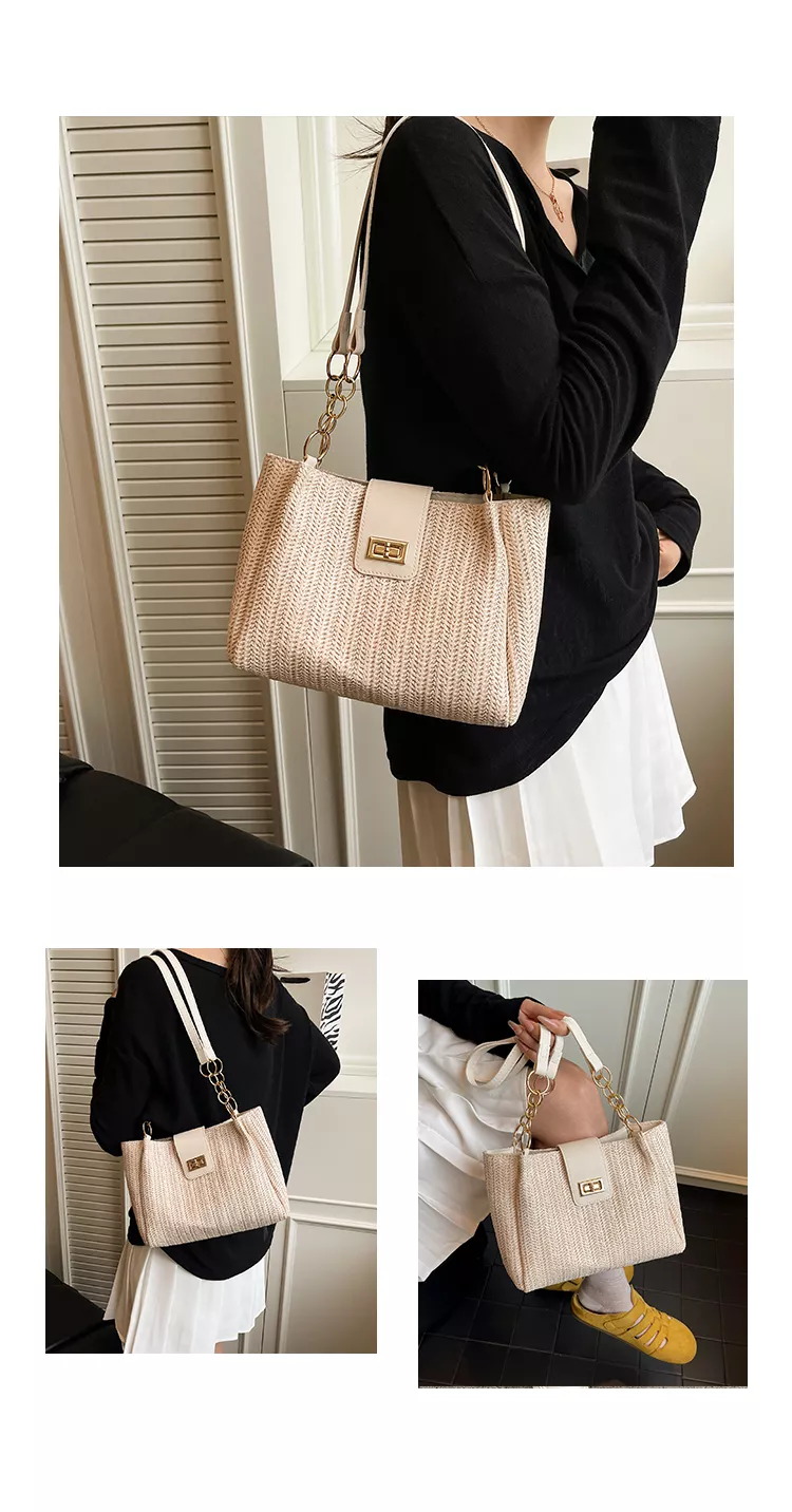 Popular Straw Woven Shoulder Bag with Buckle