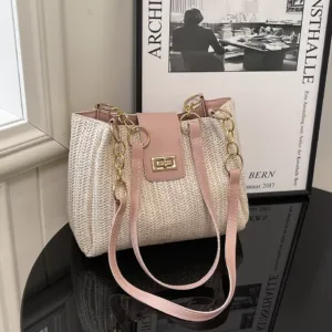 Popular Straw Woven Shoulder Bag with Buckle