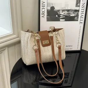 Popular Straw Woven Shoulder Bag with Buckle
