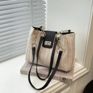 Popular Straw Woven Shoulder Bag with Buckle