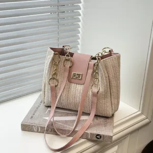 Popular Straw Woven Shoulder Bag with Buckle