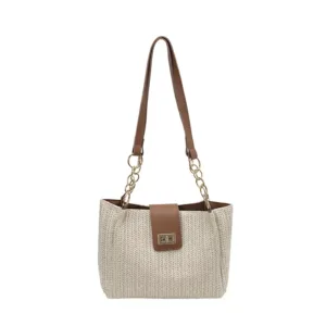 Popular Straw Woven Shoulder Bag with Buckle