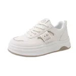 low-top white skate shoes, women's sporty casual 8519