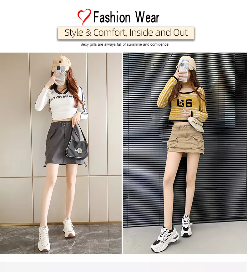 Women's Chunky Sneakers with Inner Height Increase and Thick Soles for Casual Wear