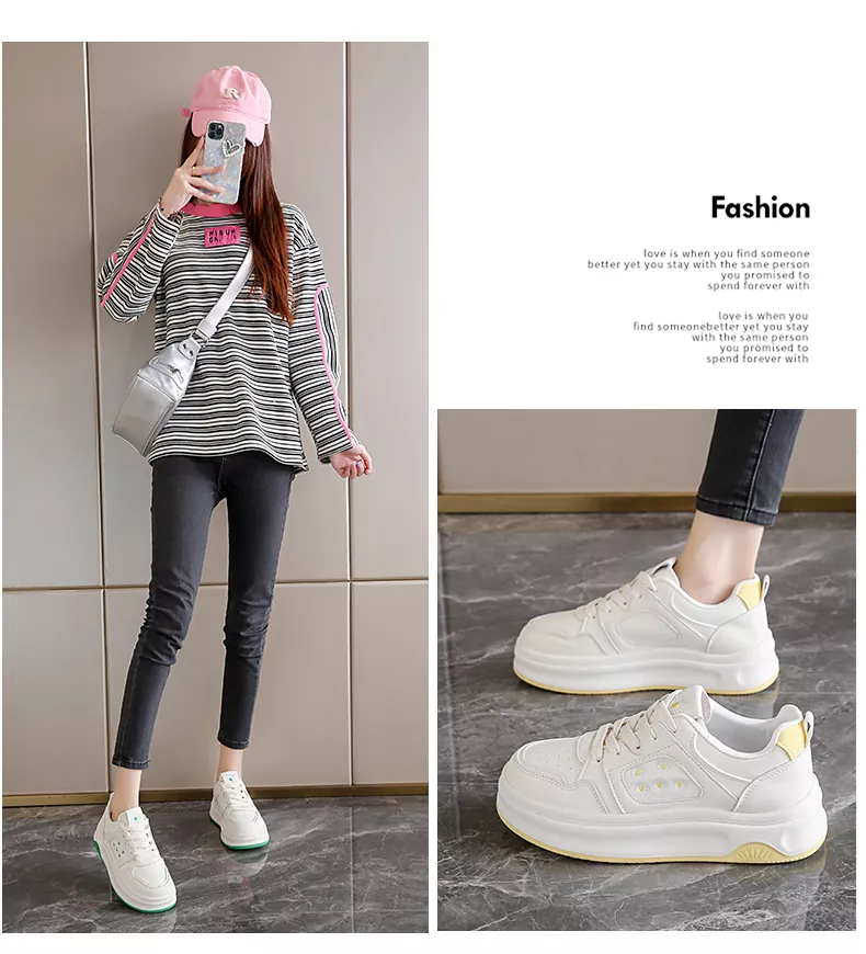 Low-cut board shoes, white athletic shoes, women's sporty casual footwear