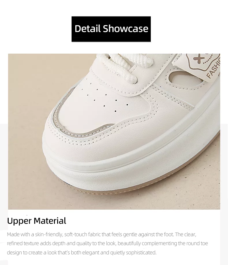 low-top white skate shoes, women's sporty casual 8519