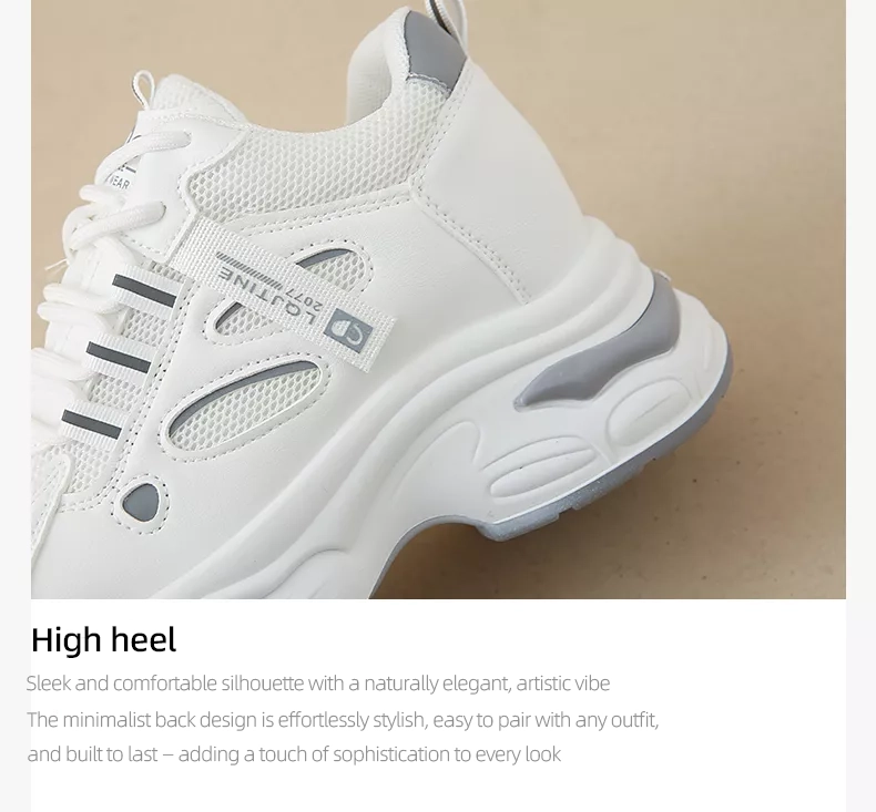 Women's Chunky Sneakers with Inner Height Increase and Thick Soles for Casual Wear