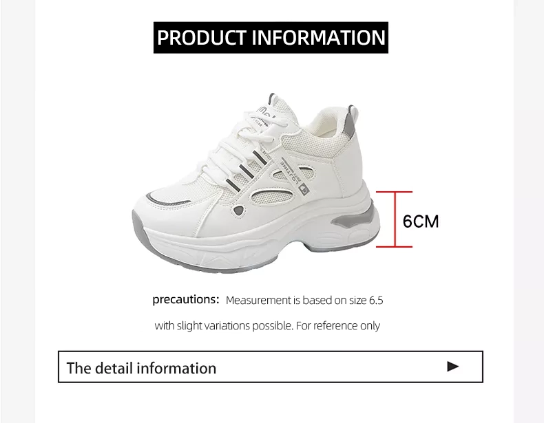 Women's Chunky Sneakers with Inner Height Increase and Thick Soles for Casual Wear