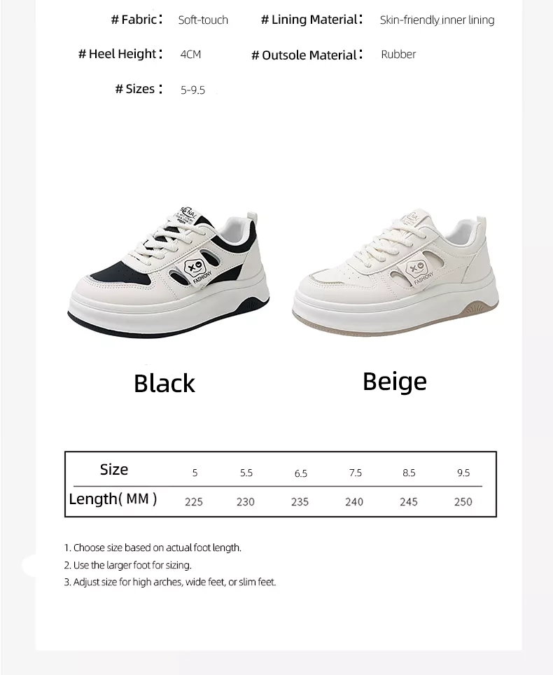 low-top white skate shoes, women's sporty casual 8519