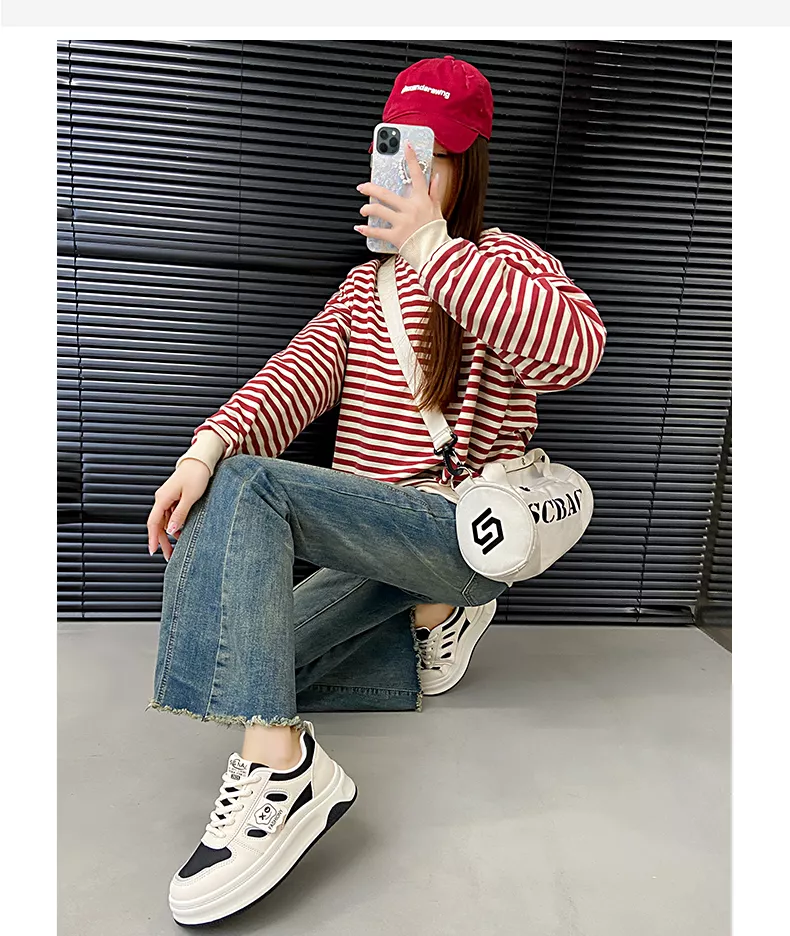 low-top white skate shoes, women's sporty casual 8519