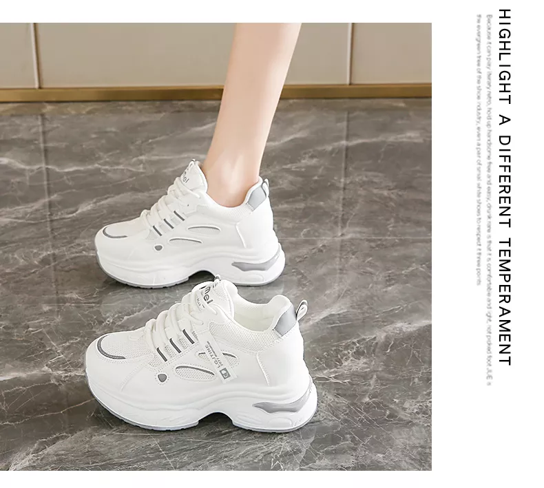 Women's Chunky Sneakers with Inner Height Increase and Thick Soles for Casual Wear