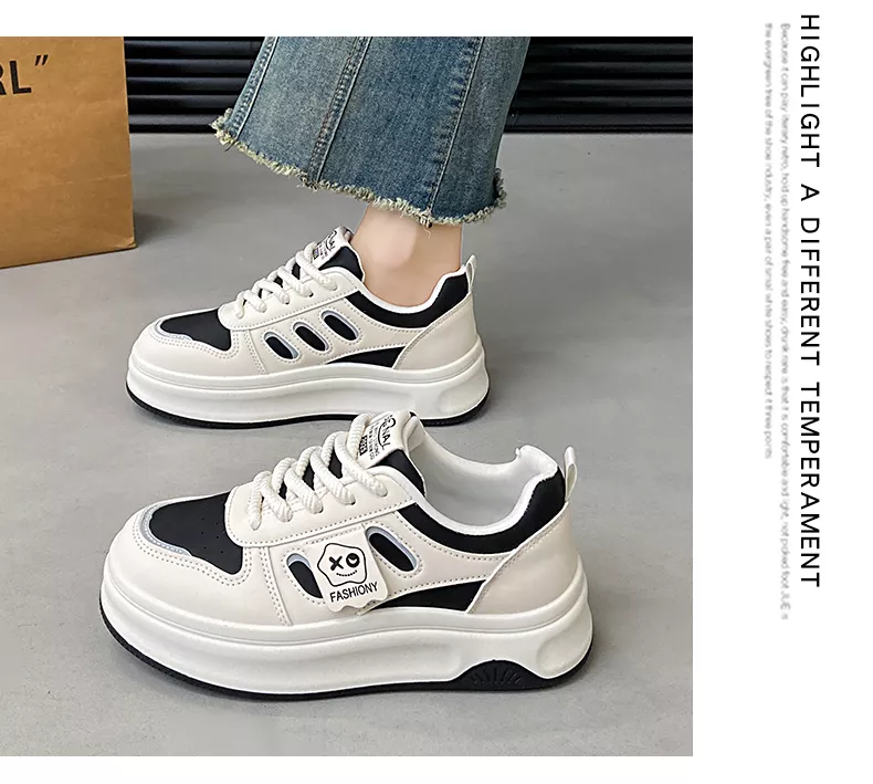 low-top white skate shoes, women's sporty casual 8519