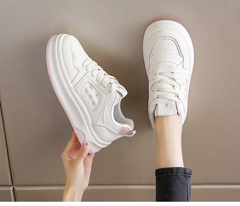 Low-cut board shoes, white athletic shoes, women's sporty casual footwear