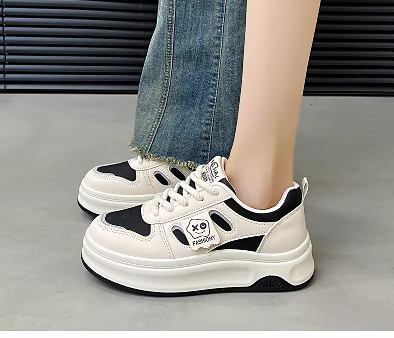 low-top white skate shoes, women's sporty casual 8519