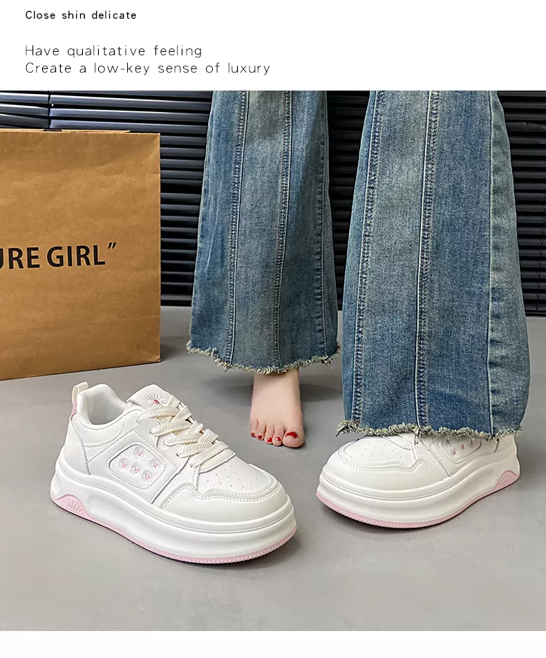 Low-cut board shoes, white athletic shoes, women's sporty casual footwear