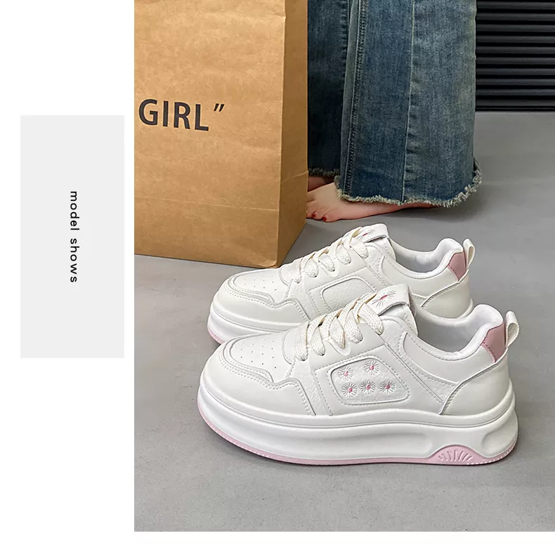 Low-cut board shoes, white athletic shoes, women's sporty casual footwear