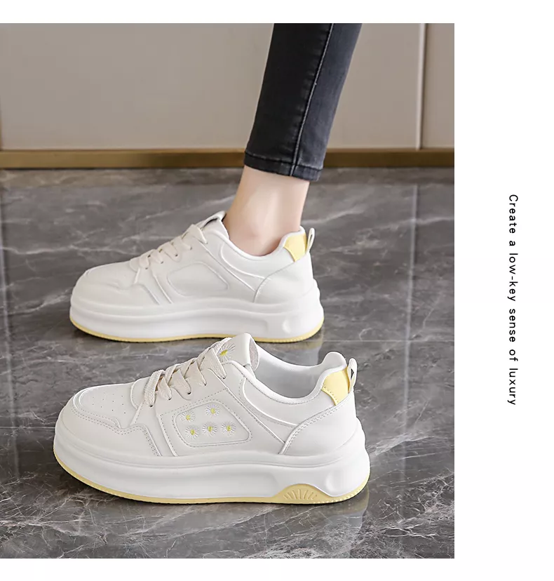 Low-cut board shoes, white athletic shoes, women's sporty casual footwear