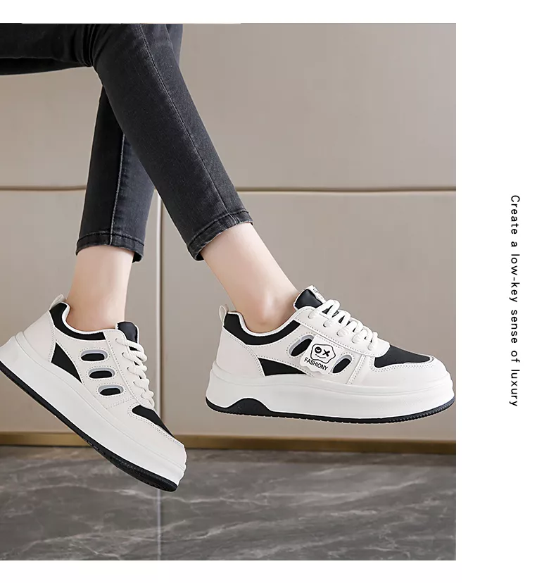 low-top white skate shoes, women's sporty casual 8519