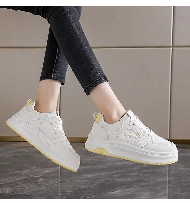 Low-cut board shoes, white athletic shoes, women's sporty casual footwear
