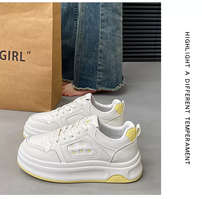 Low-cut board shoes, white athletic shoes, women's sporty casual footwear