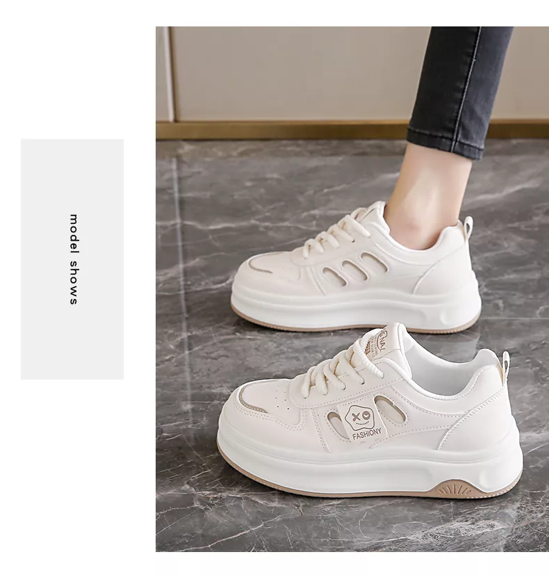 low-top white skate shoes, women's sporty casual 8519