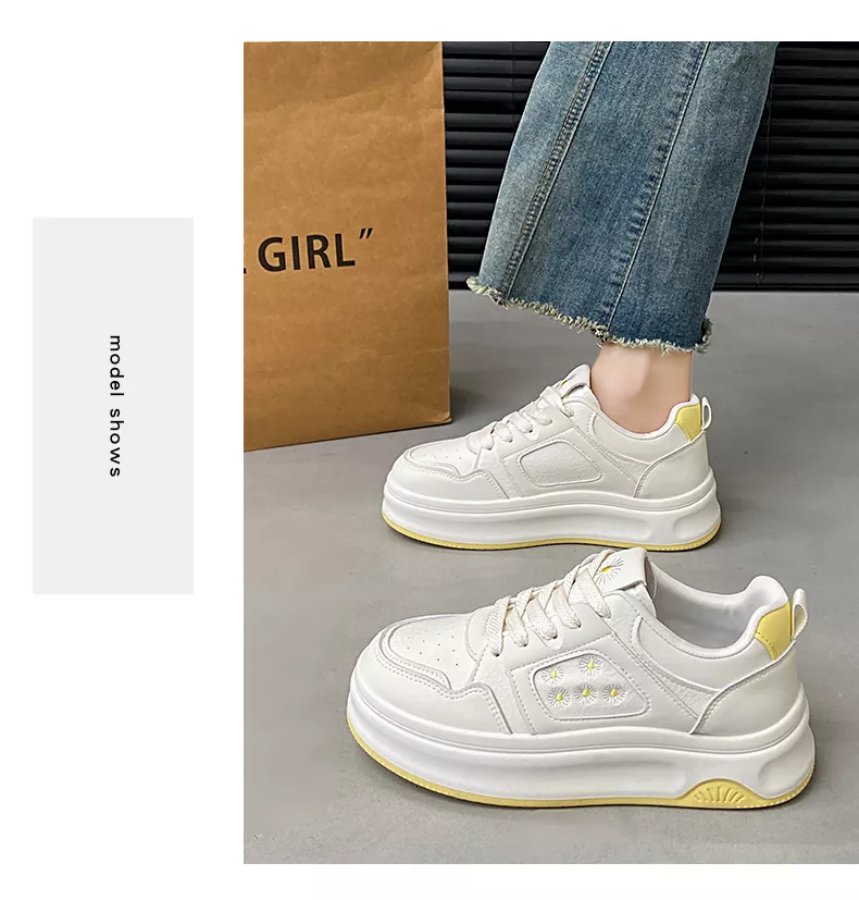 Low-cut board shoes, white athletic shoes, women's sporty casual footwear