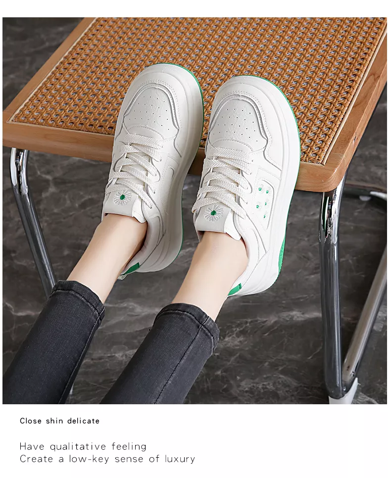 Low-cut board shoes, white athletic shoes, women's sporty casual footwear