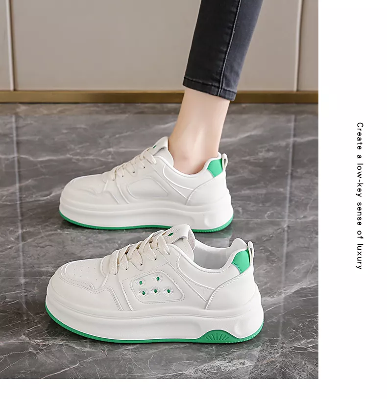 Low-cut board shoes, white athletic shoes, women's sporty casual footwear