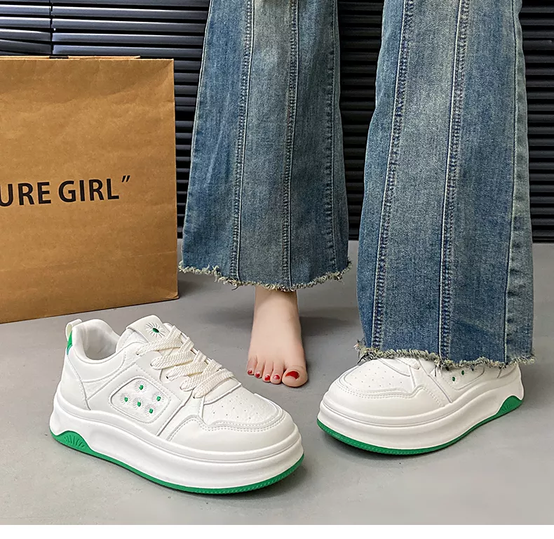 Low-cut board shoes, white athletic shoes, women's sporty casual footwear
