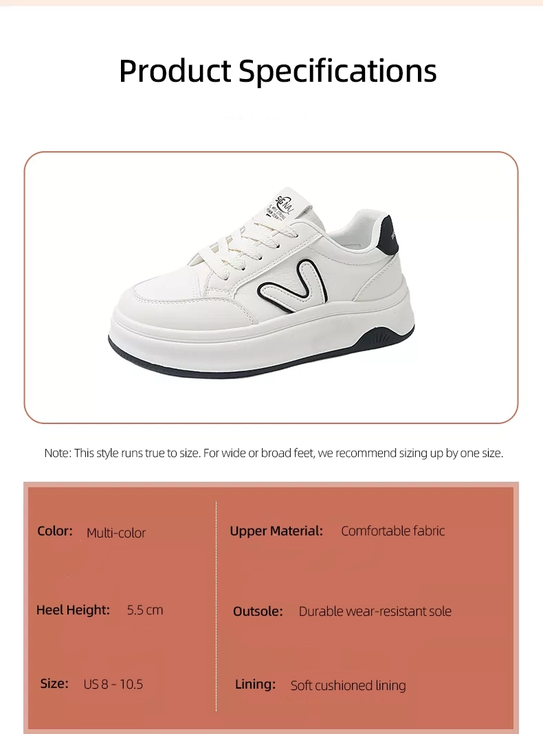 Low-top skate shoes, white sneakers, sports casual women's shoes 8513