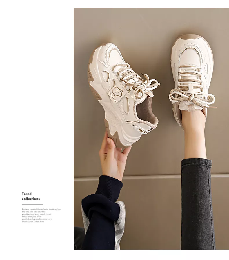 Low-cut leather dad shoes, sports casual and versatile women's shoes