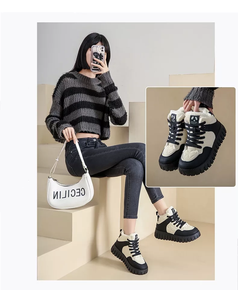 Women's High-Top Fleece-Lined Warm Casual Sports Sneakers for Winter