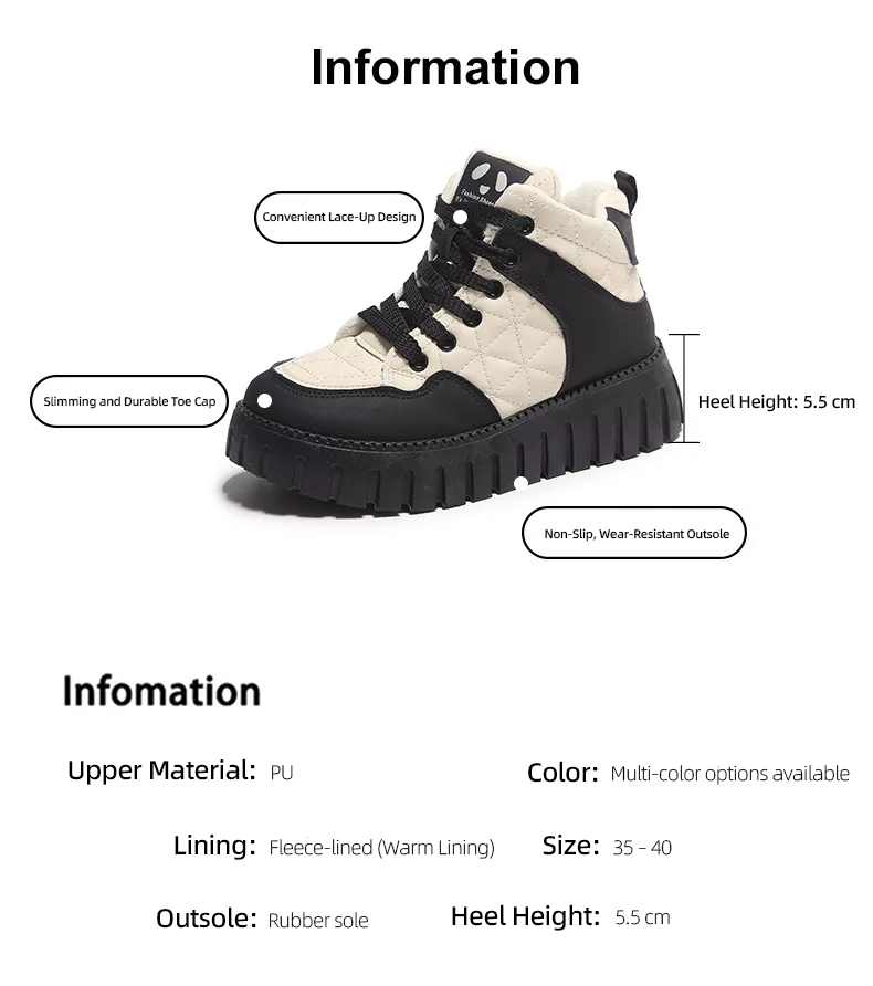 Women's High-Top Fleece-Lined Warm Casual Sports Sneakers for Winter