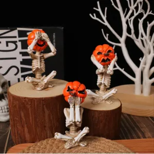 Meditation Yoga Pumpkin-Head Skull Doll Ornament, Halloween Horror Doll for Home Decoration & Scene Setup