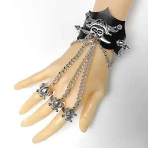 Rivet Leather Ring with Halloween Skull Bat Design