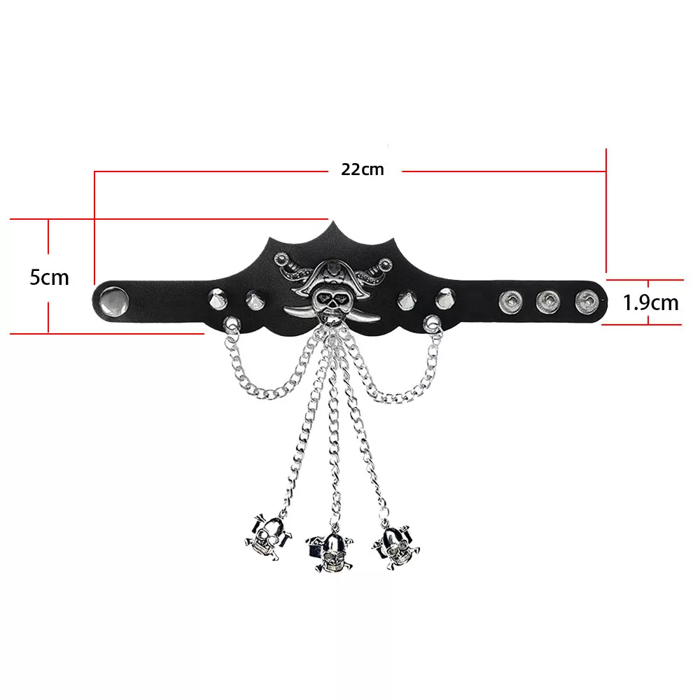 Rivet Leather Ring with Halloween Skull Bat Design