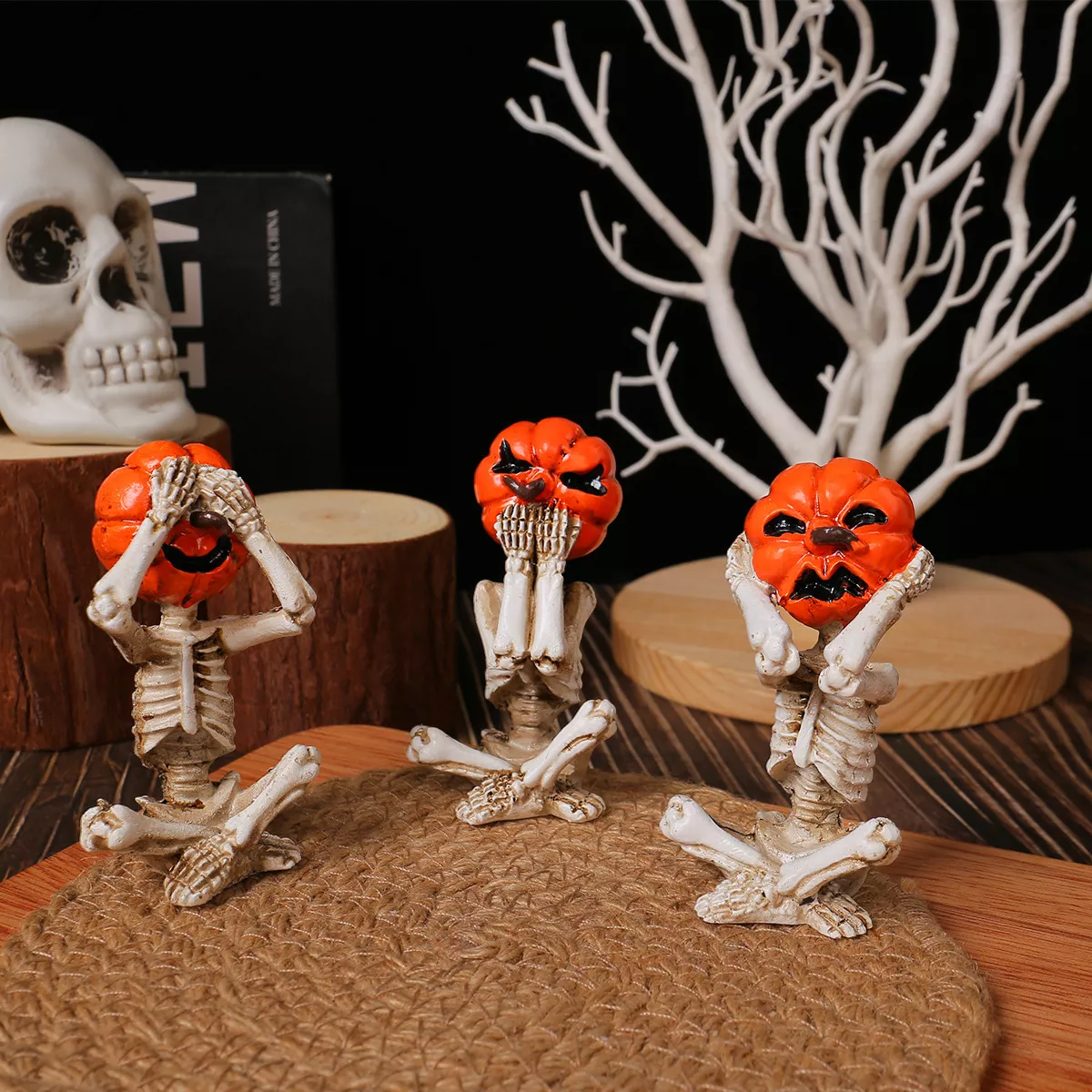 Meditation Yoga Pumpkin-Head Skull Doll Ornament, Halloween Horror Doll for Home Decoration & Scene Setup