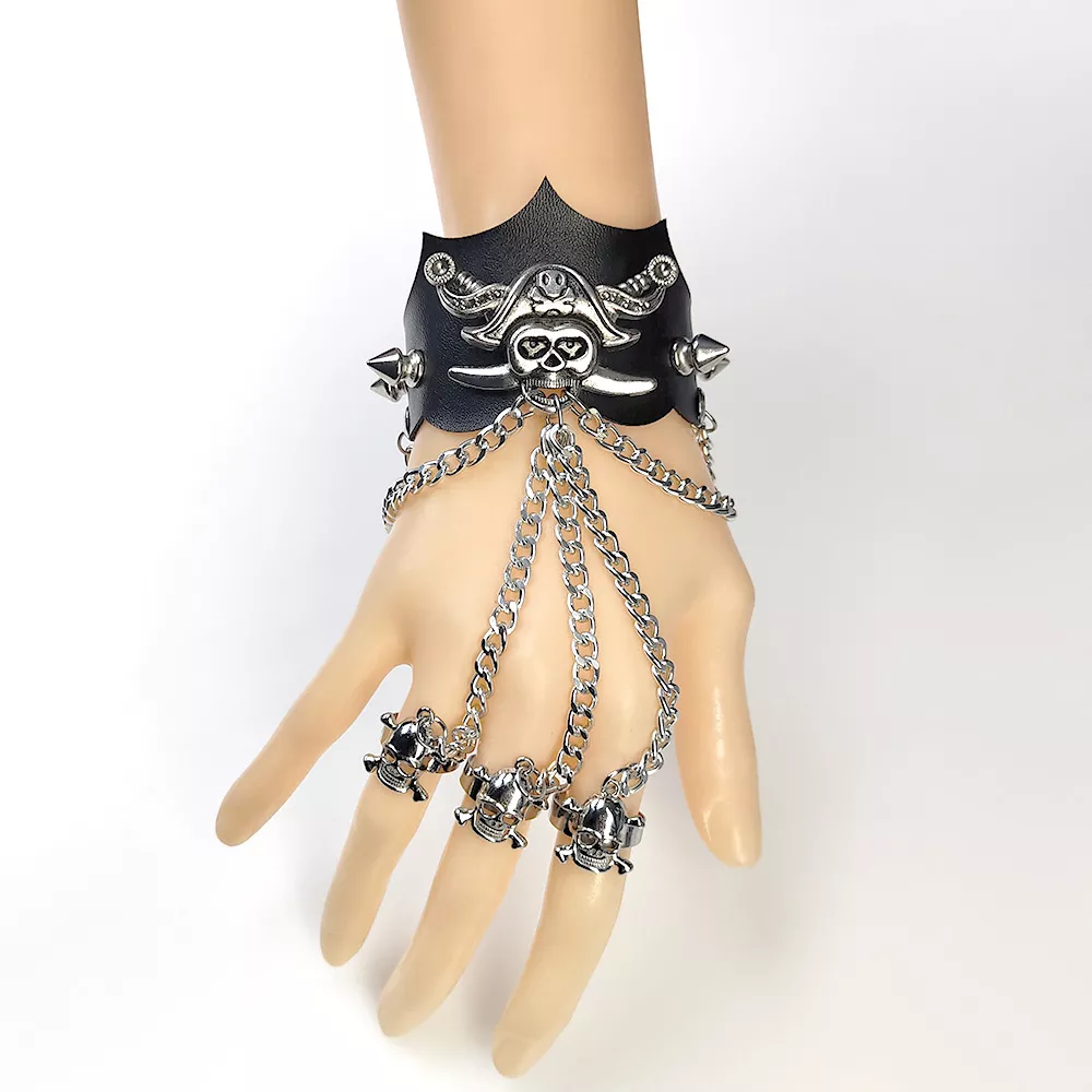 Rivet Leather Ring with Halloween Skull Bat Design