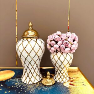 Electroplated Temple Jar - Ceramic European - style Flower - inserting Vase, a Light - luxury Handicraft Ornament for Decoration