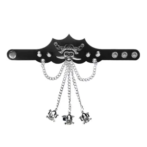 Rivet Leather Ring with Halloween Skull Bat Design