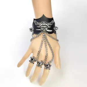 Rivet Leather Ring with Halloween Skull Bat Design